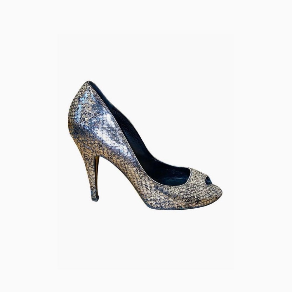 Authentic Chanel Python Leather Peep-Toe Heels - image 1